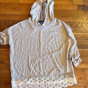 Energie Light Gray Hooded Sweatshirt with Lace Hem
